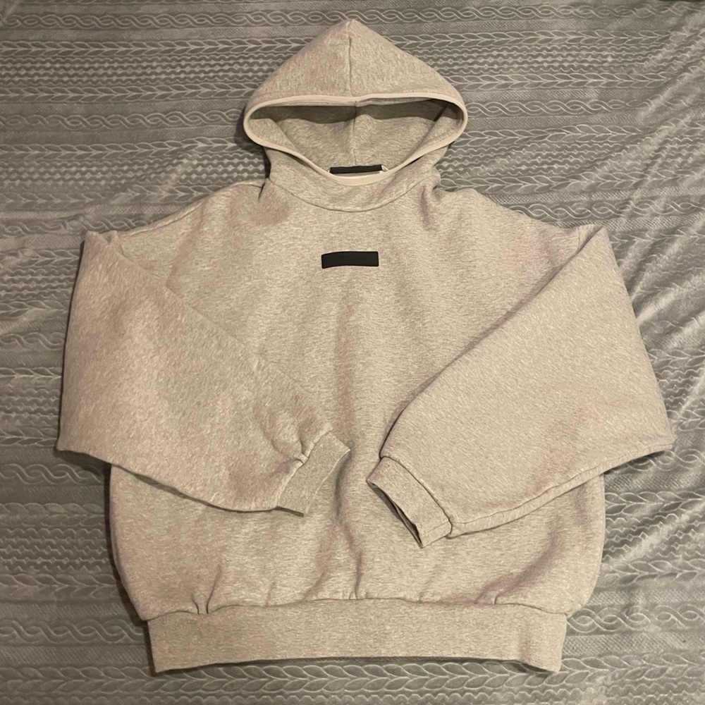 Fear of God Essentials Dark Heather Oatmeal Gray hooded Sweatshirt - SIZE S